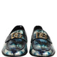 Metallic Blue Silver Leather DG Loafers Shoes
