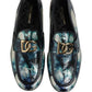 Metallic Blue Silver Leather DG Loafers Shoes