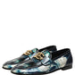 Metallic Blue Silver Leather DG Loafers Shoes