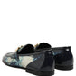 Metallic Blue Silver Leather DG Loafers Shoes