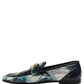 Metallic Blue Silver Leather DG Loafers Shoes