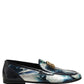 Metallic Blue Silver Leather DG Loafers Shoes