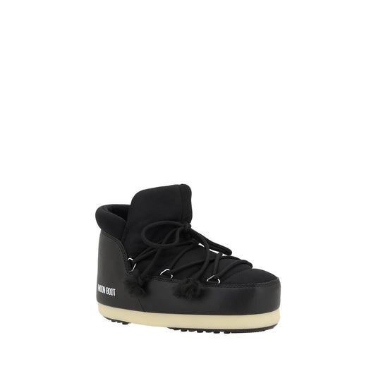 Black Polyester Lace-Up Boots