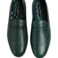 Dark Green Embossed Leather Loafers Shoes