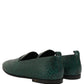 Dark Green Embossed Leather Loafers Shoes