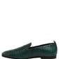 Dark Green Embossed Leather Loafers Shoes