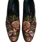 Black Velvet Floral Embroidery Loafers Shoes