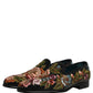 Black Velvet Floral Embroidery Loafers Shoes