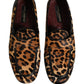 Brown Leopard Calf Hair Flats Loafers Shoes