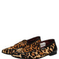 Brown Leopard Calf Hair Flats Loafers Shoes