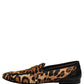 Brown Leopard Calf Hair Flats Loafers Shoes