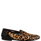 Brown Leopard Calf Hair Flats Loafers Shoes