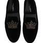Black Crown Embellished Men Loafers Shoes