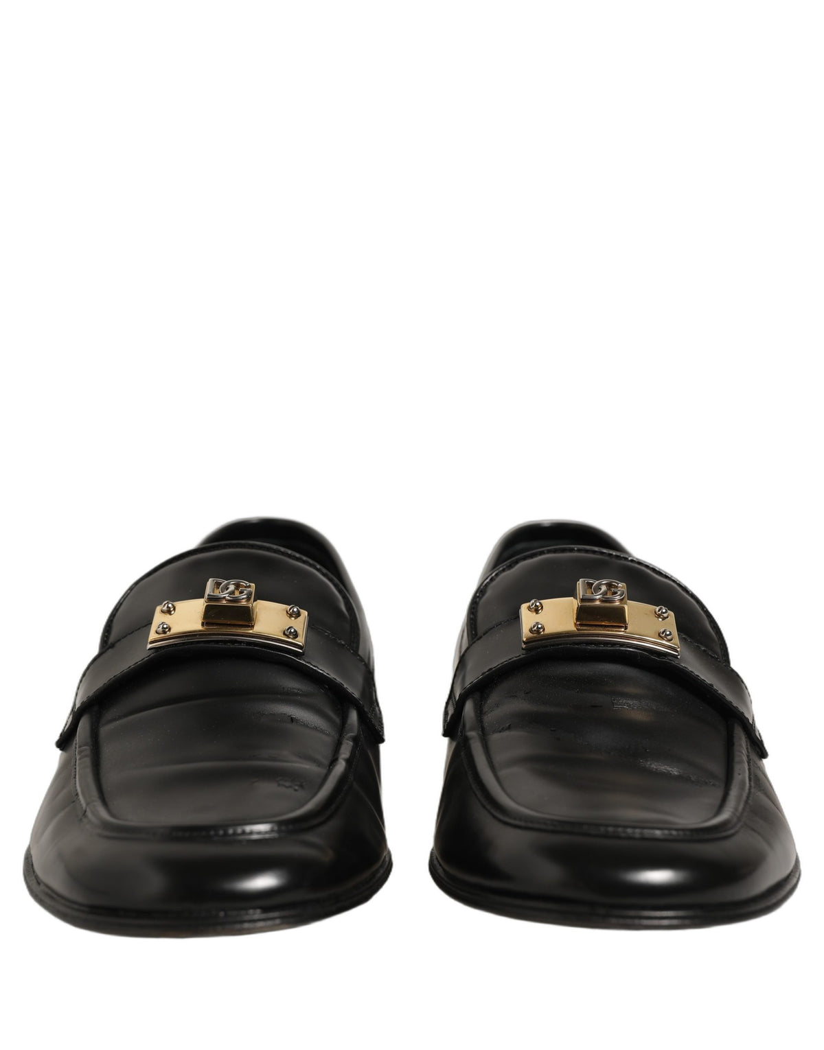 Black Leather Logo Plaque Men Loafers Shoes
