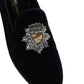 Blue Velvet Embellished Slip On Loafers Shoes