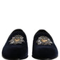Blue Velvet Embellished Slip On Loafers Shoes