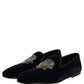 Blue Velvet Embellished Slip On Loafers Shoes
