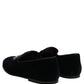 Blue Velvet Embellished Slip On Loafers Shoes