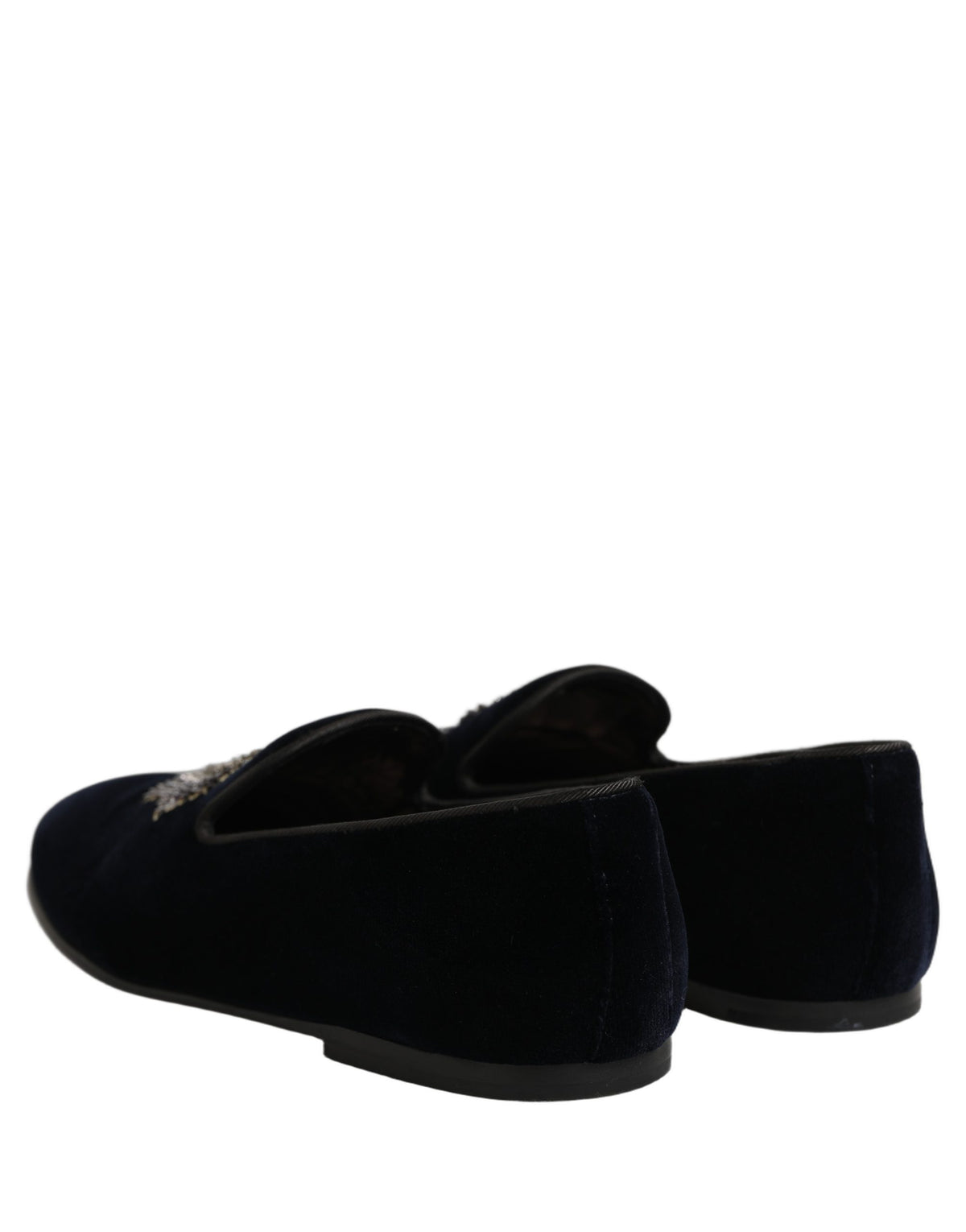 Blue Velvet Embellished Slip On Loafers Shoes