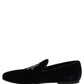 Blue Velvet Embellished Slip On Loafers Shoes