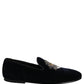 Blue Velvet Embellished Slip On Loafers Shoes