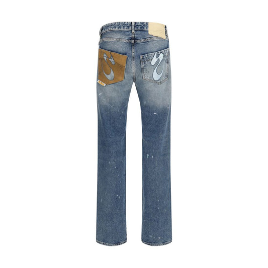 Blue Cotton Straight-Leg Jeans