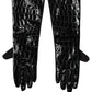Black Polyester Patterned Short Length Gloves