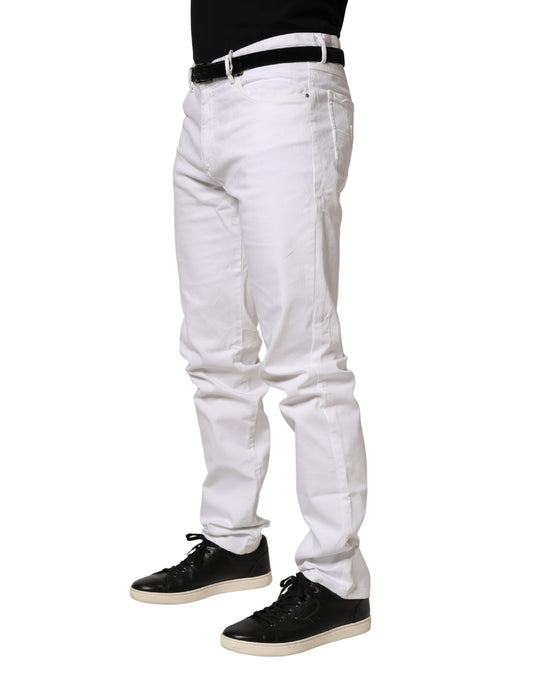 White Skinny Mid Waist Men Denim Trouser Jeans