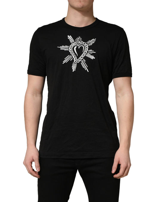 Black Sacred Heart Cotton Crew Neck T-shirt