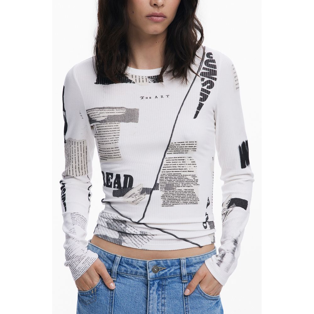White Viscose Women T-Shirt