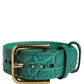 Green Embossed Leather Gold Buckle Belt Strap Bracelet