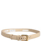 Beige Embossed Leather Gold Buckle Belt Strap Bracelet