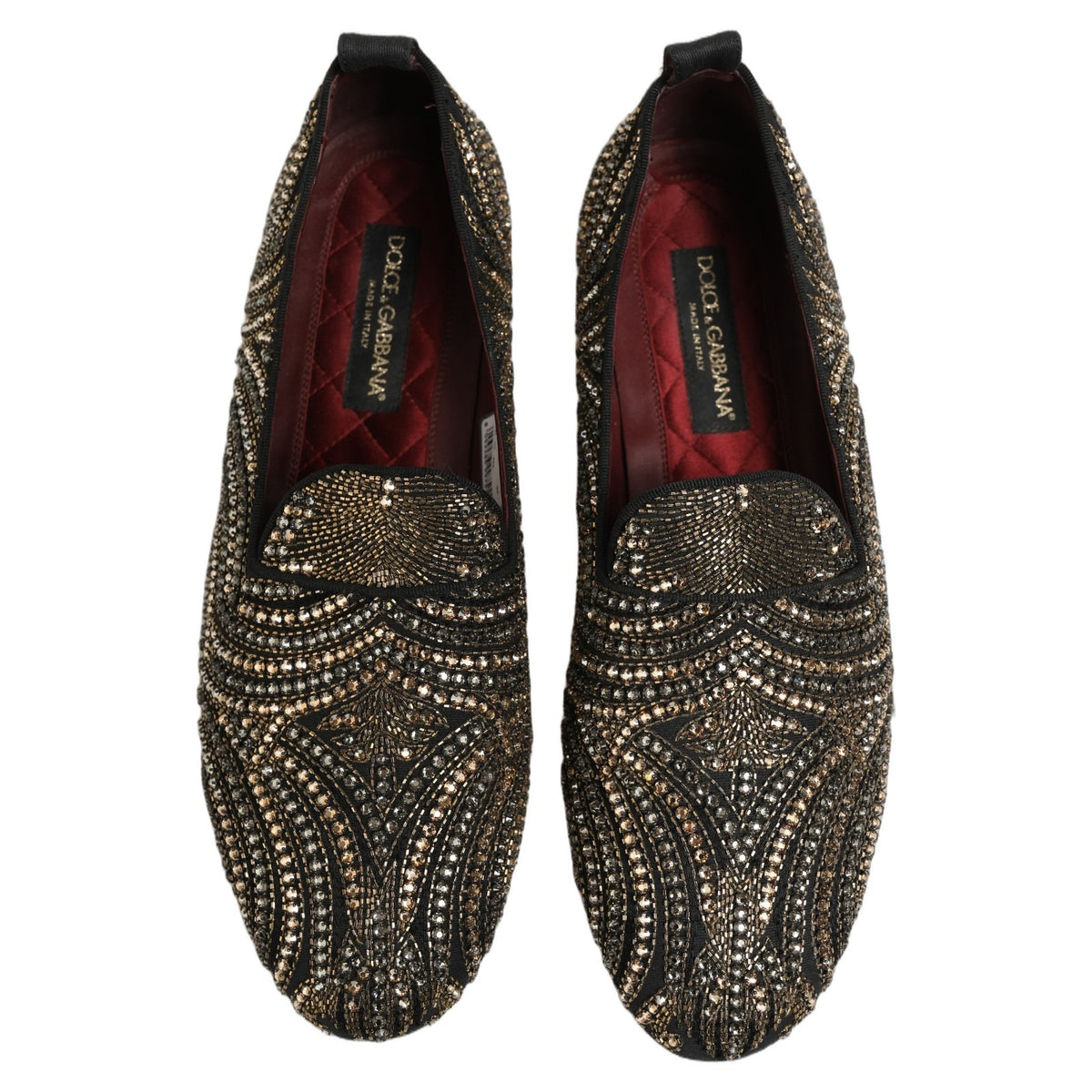 Black Gold Embellished Slippers Loafers Shoes