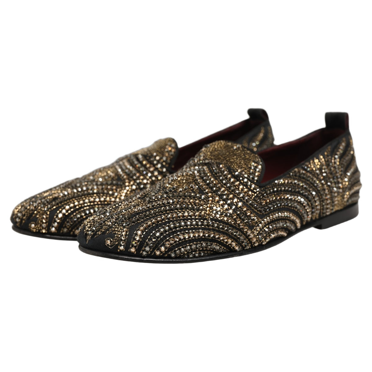 Black Gold Embellished Slippers Loafers Shoes