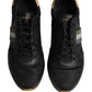 Black Gold Leather Low Top Sneakers Shoes