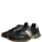 Black Gold Leather Low Top Sneakers Shoes