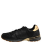 Black Gold Leather Low Top Sneakers Shoes