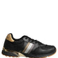 Black Gold Leather Low Top Sneakers Shoes