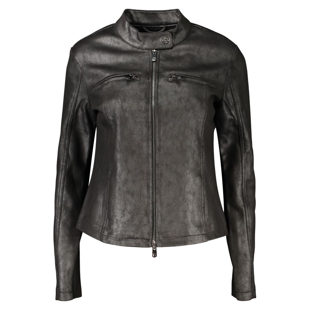 Black Polyester Biker Jacket
