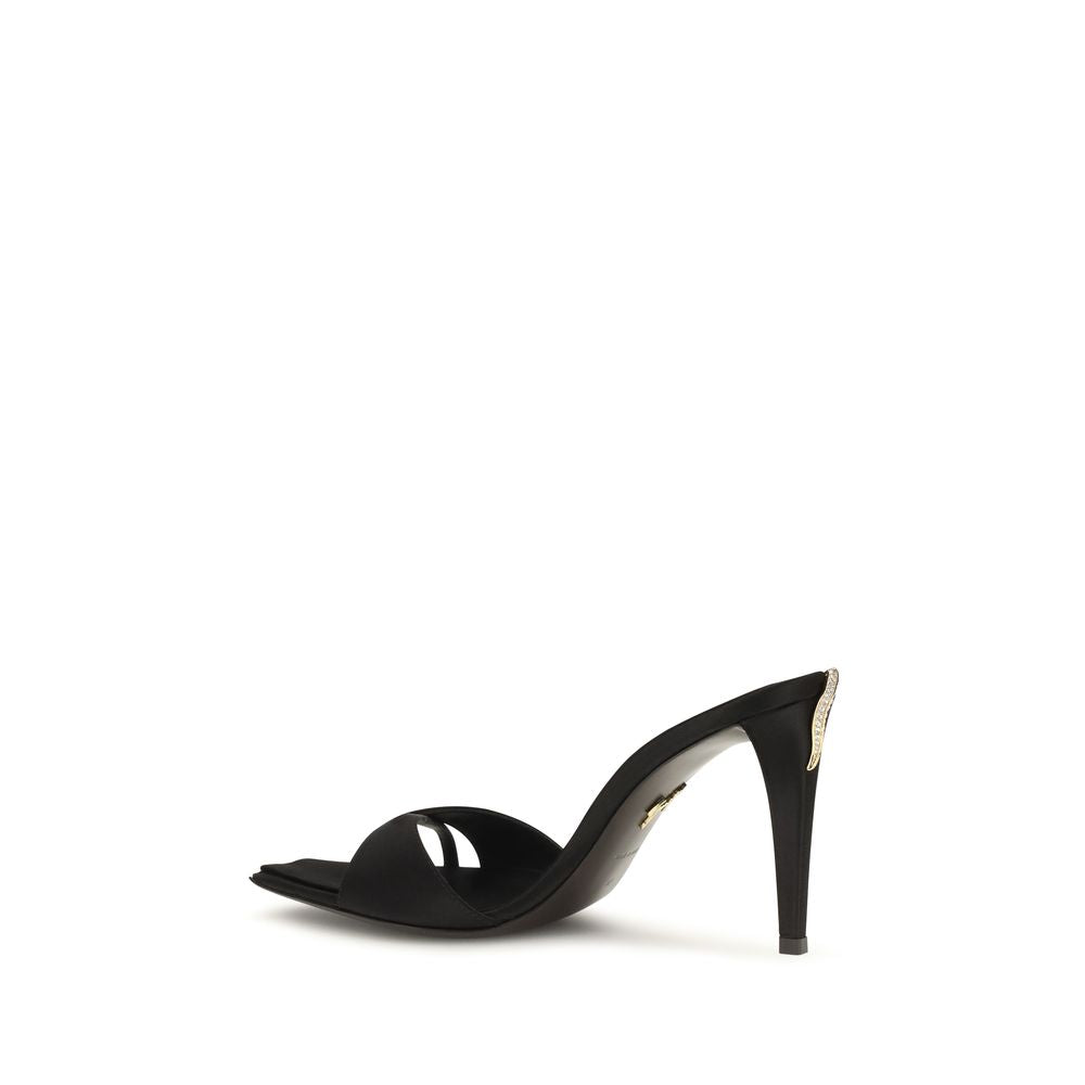 Black Viscose Stiletto Heel Sandals