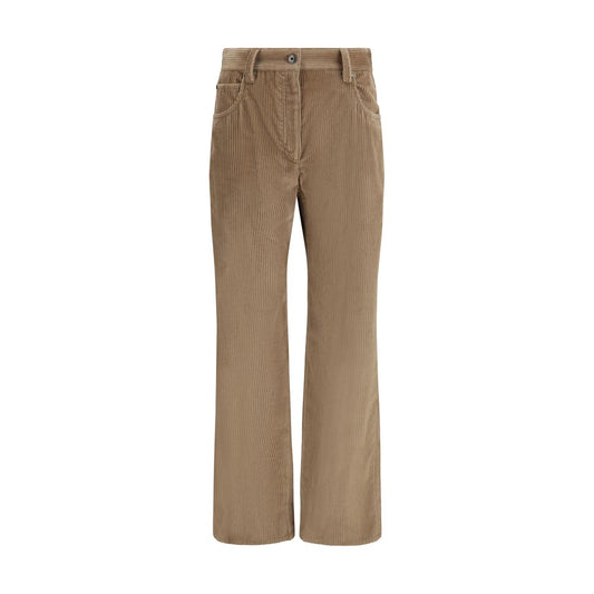 Brown Cotton Casual Pants
