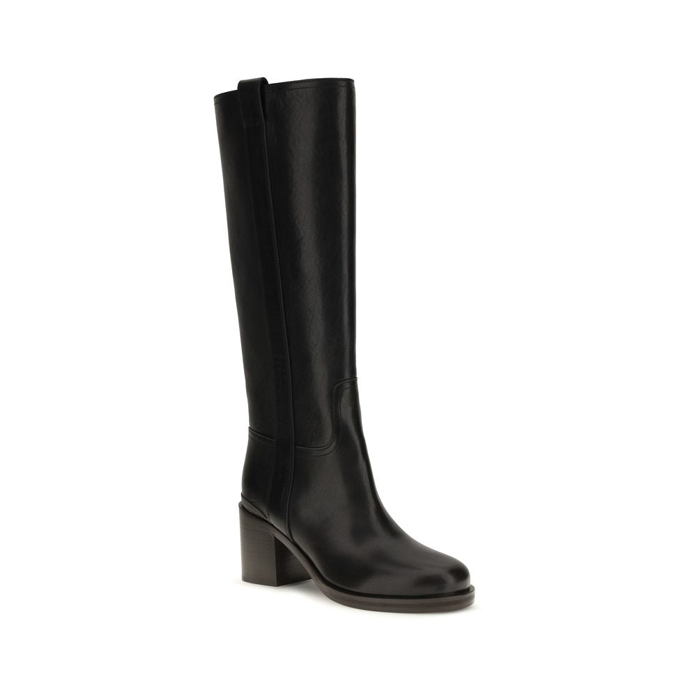Black Calf Leather Bos Taurus High Heel Boots