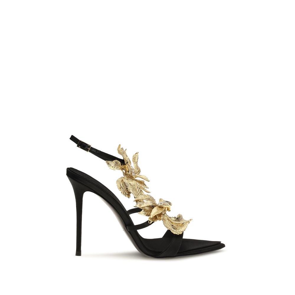 Black Viscose Stiletto Heel Sandals