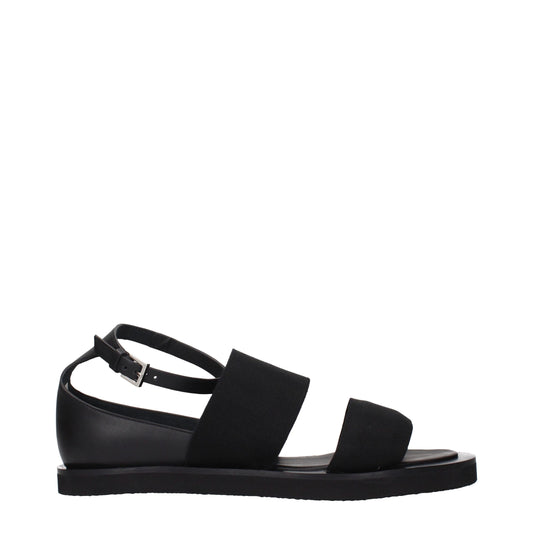 Black Fabric Flat Sandals