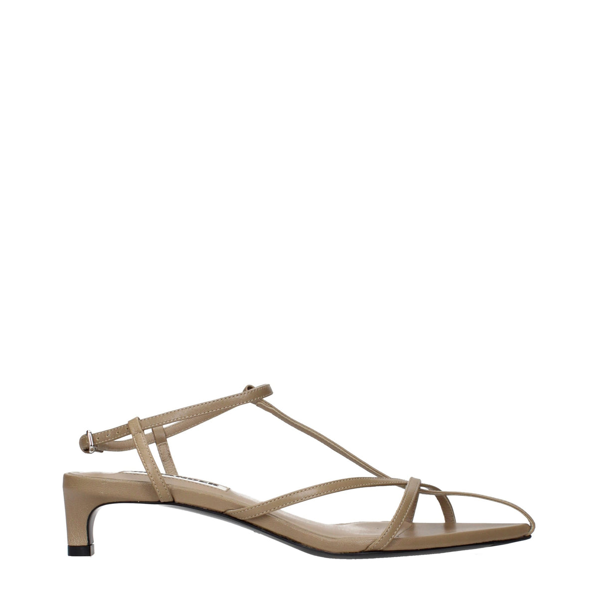 Beige Leather Flat Sandals