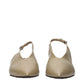 Beige Leather Mid Heel Pumps