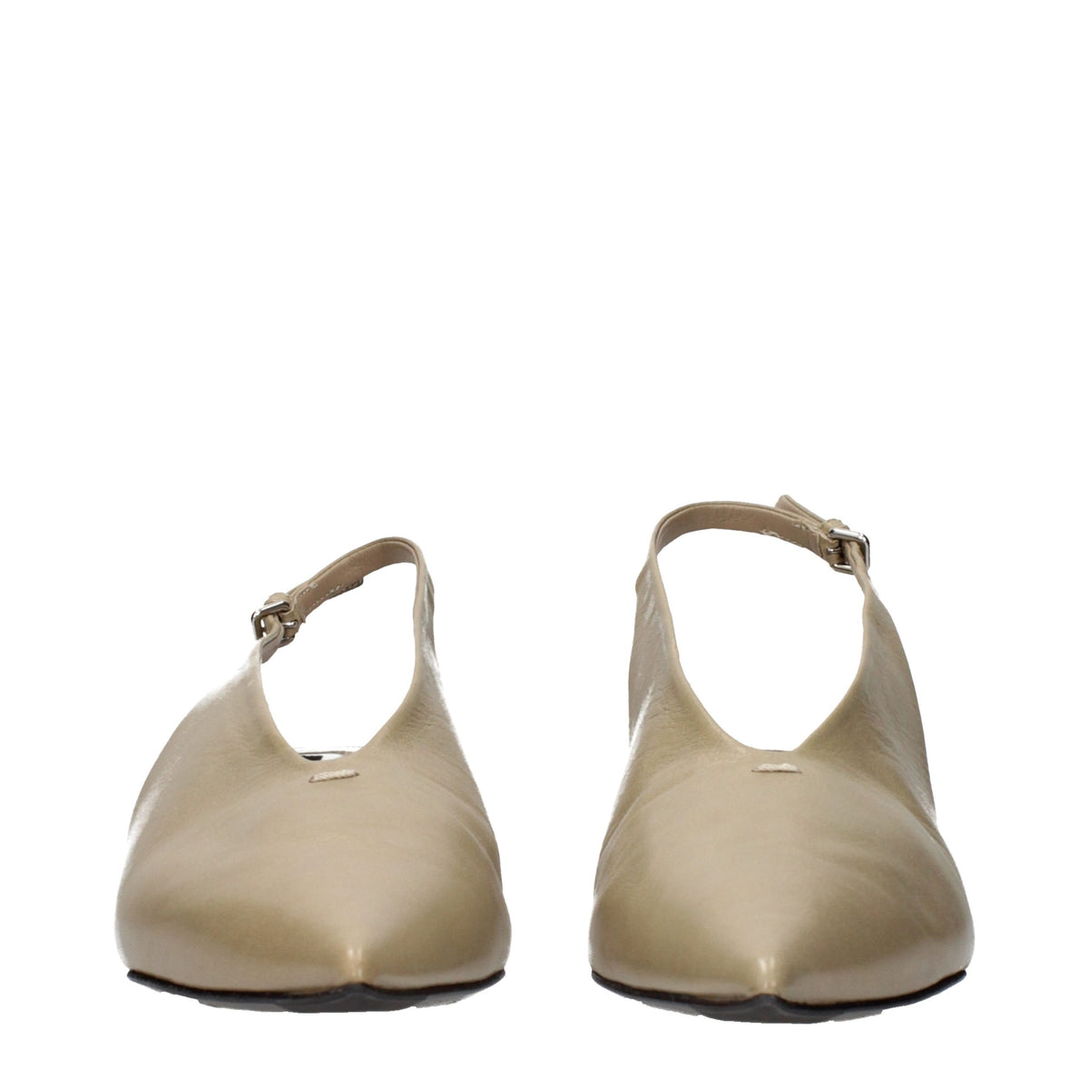Beige Leather Mid Heel Pumps