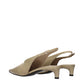 Beige Leather Mid Heel Pumps