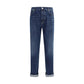 Blue Cotton Straight-Leg Jeans