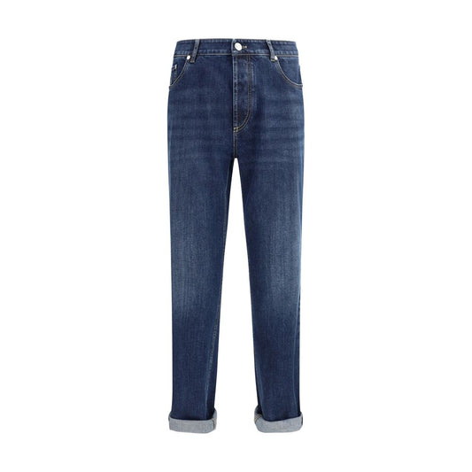 Blue Cotton Straight-Leg Jeans
